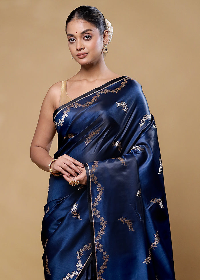 Blue Banarasi Silk Saree With Blouse Piece