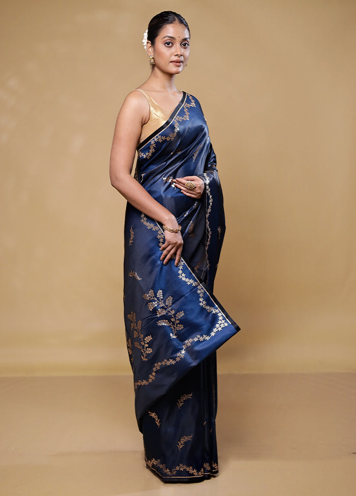 Blue Banarasi Silk Saree With Blouse Piece