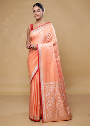 Peach Banarasi Silk Saree With Blouse Piece