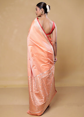 Peach Banarasi Silk Saree With Blouse Piece