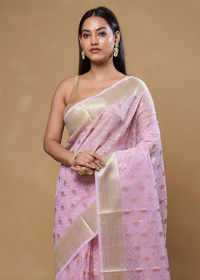 Pink Kora Silk Saree With Blouse Piece