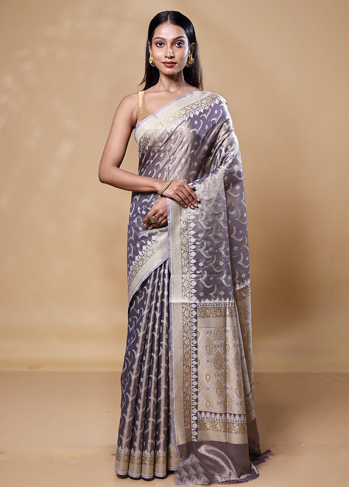 Grey Tissue Silk Saree With Blouse Piece