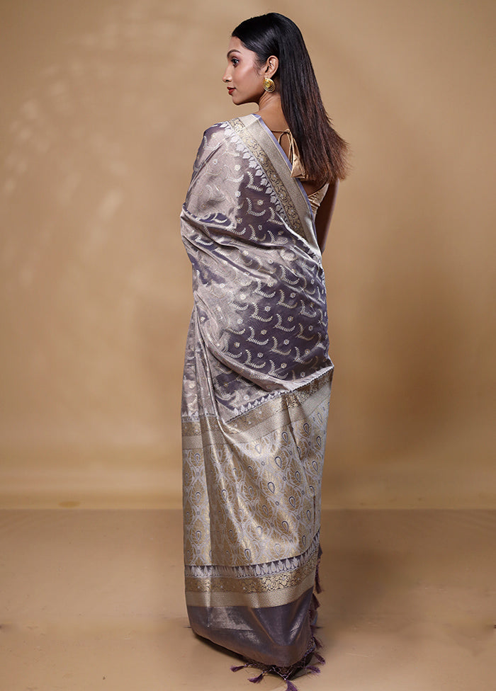 Grey Tissue Silk Saree With Blouse Piece