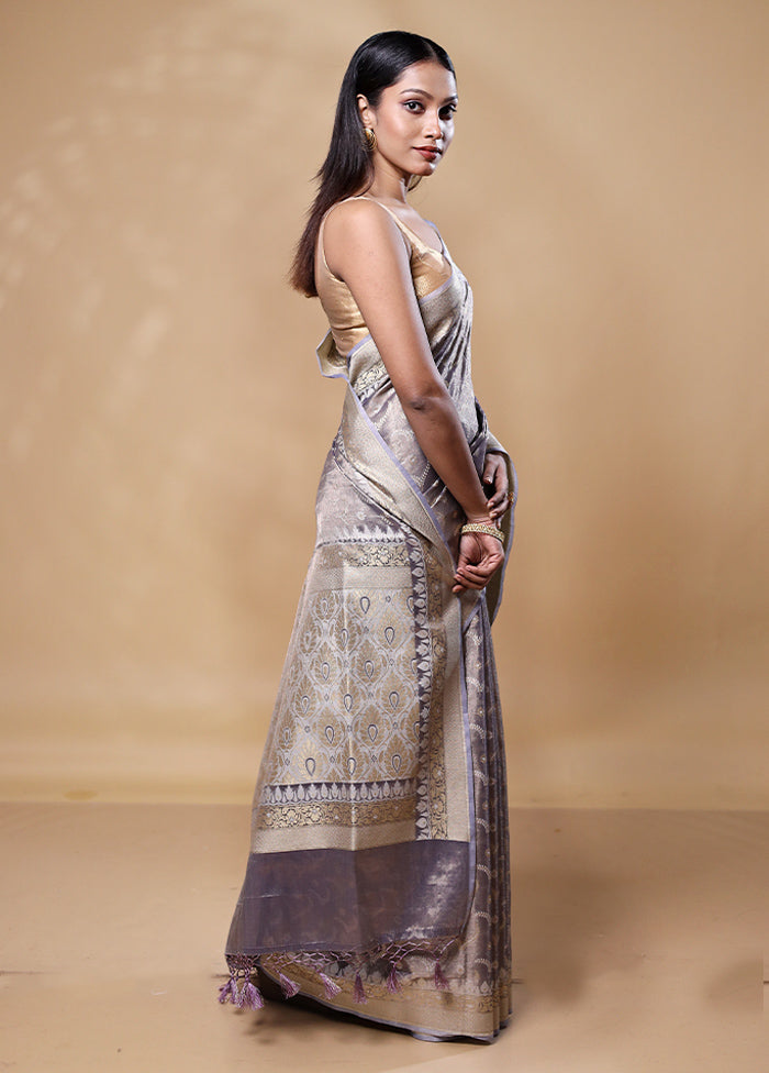 Grey Tissue Silk Saree With Blouse Piece