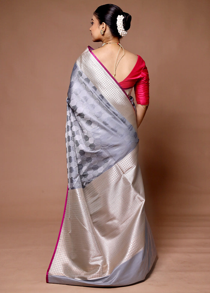 Grey Katan Silk Saree With Blouse Piece