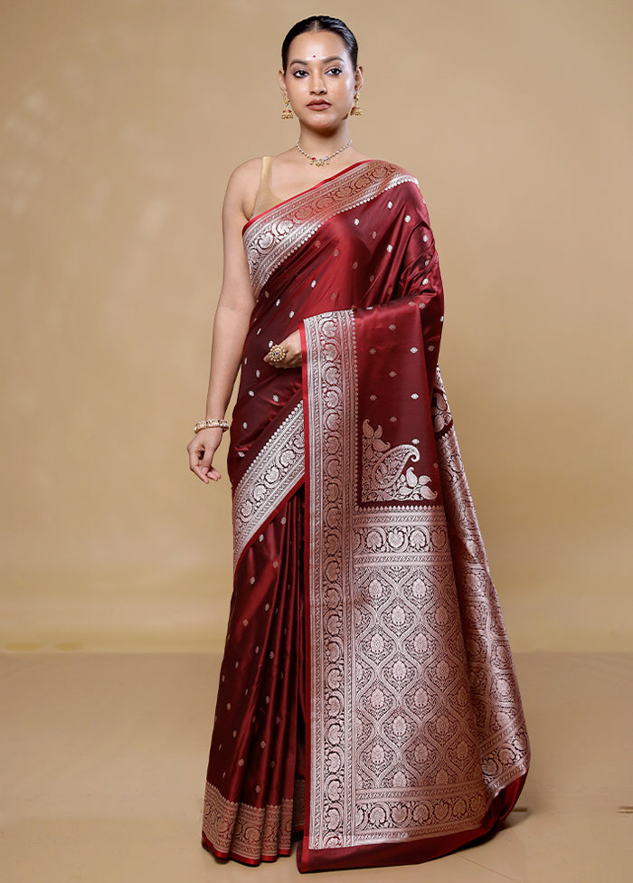 Maroon Katan Silk Saree With Blouse Piece