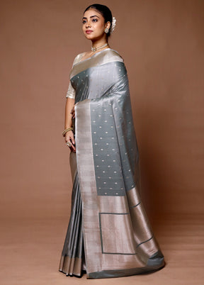 Grey Katan Silk Saree With Blouse Piece