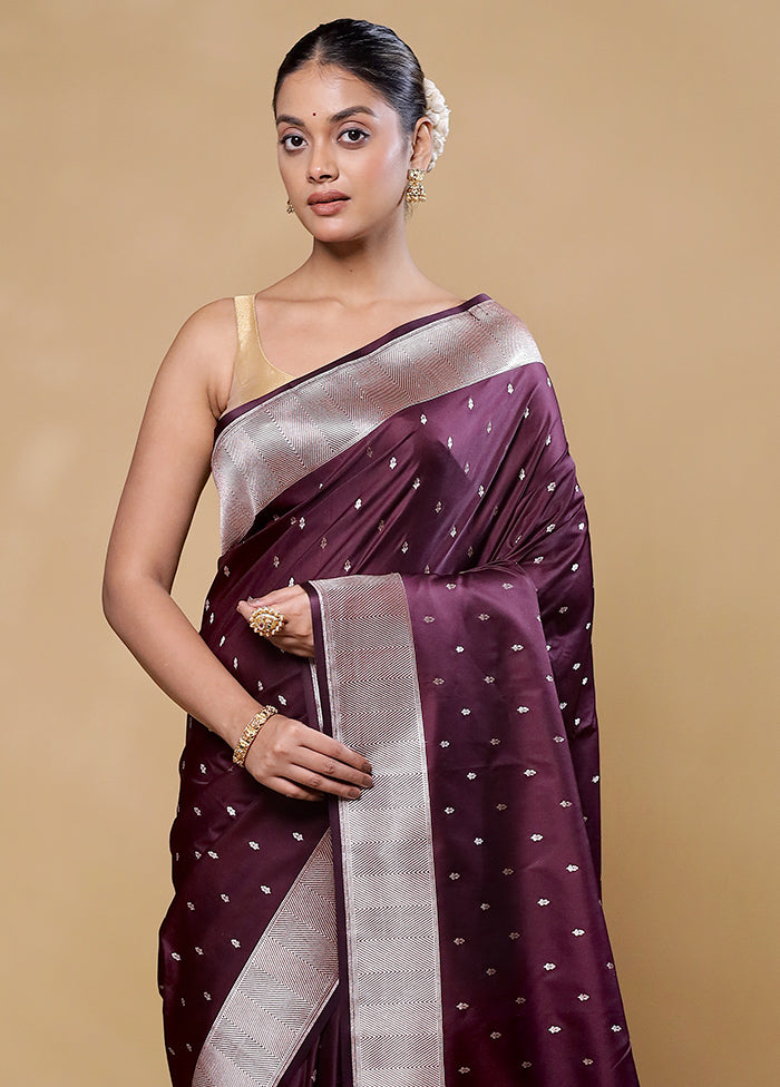 Wine Katan Silk Saree With Blouse Piece