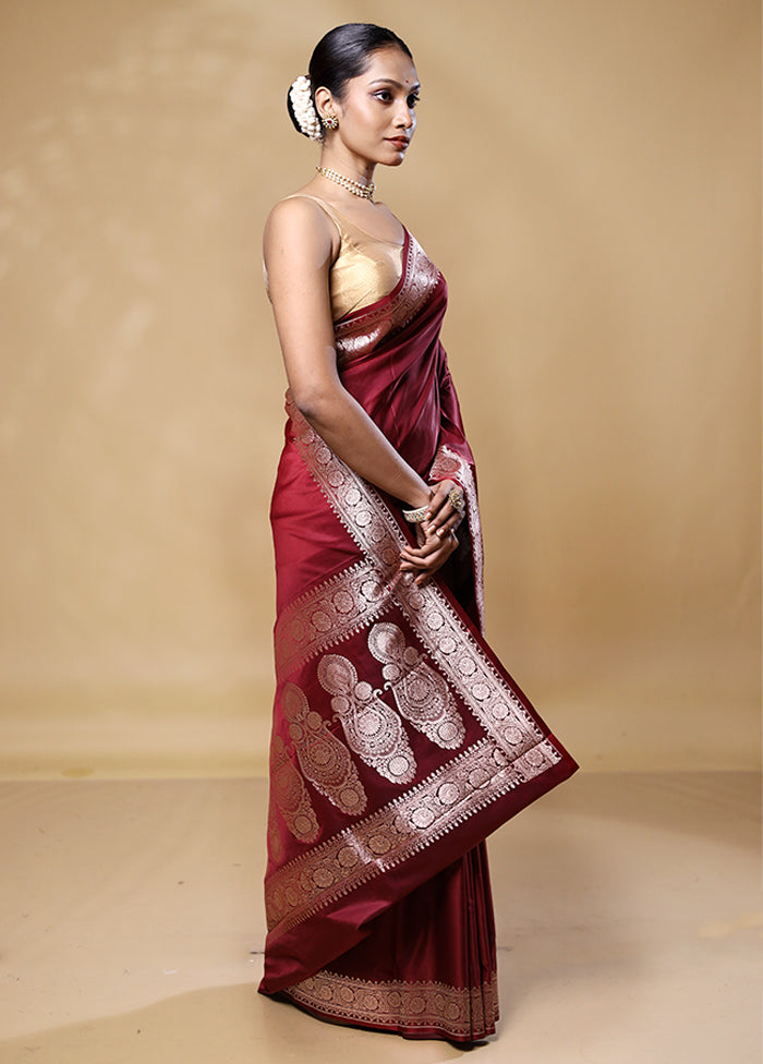 Maroon Katan Silk Saree With Blouse Piece