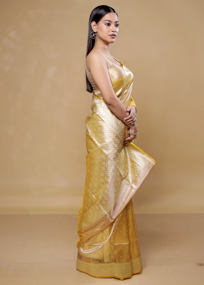 Yellow Tissue Silk Saree With Blouse Piece