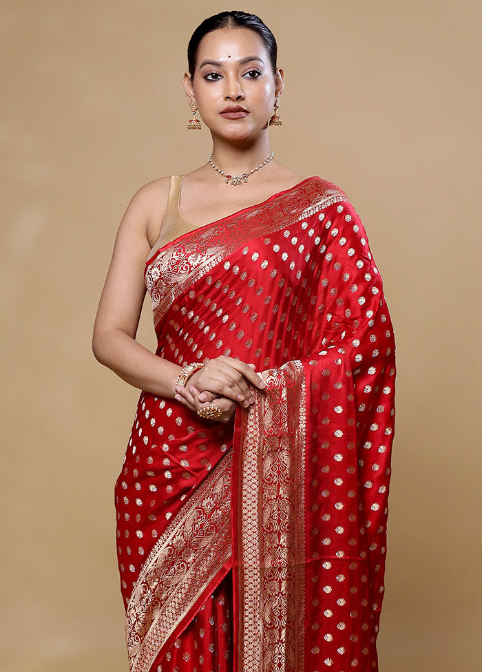 Red Handloom Pure Georgette Saree With Blouse Piece