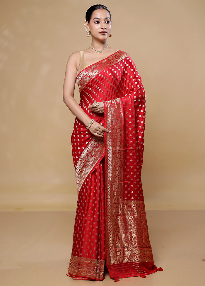 Red Handloom Pure Georgette Saree With Blouse Piece