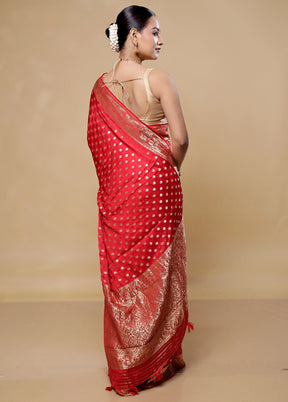 Red Handloom Pure Georgette Saree With Blouse Piece