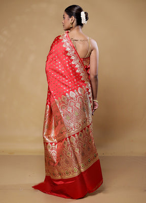 Red Handloom Banarasi Pure Silk Saree With Blouse Piece