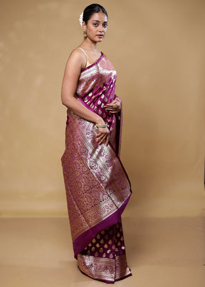 Pink Banarasi Silk Saree With Blouse Piece