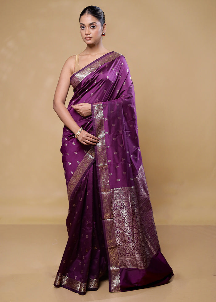 Purple Dupion Silk Saree With Blouse Piece