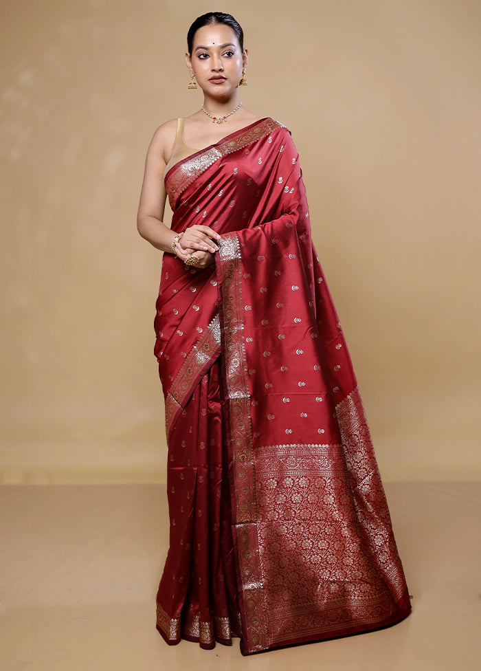 Red Dupion Silk Saree With Blouse Piece