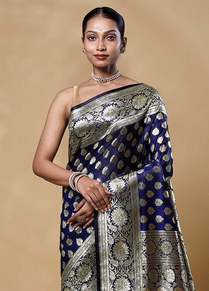 Blue Banarasi Silk Saree With Blouse Piece