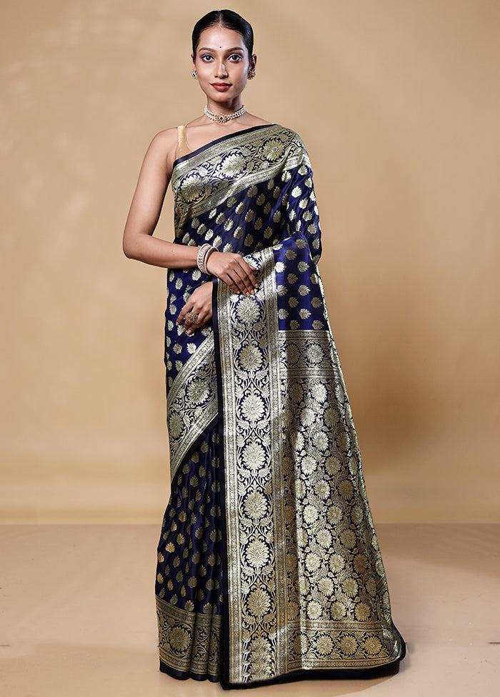 Blue Banarasi Silk Saree With Blouse Piece