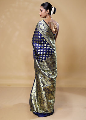 Blue Banarasi Silk Saree With Blouse Piece