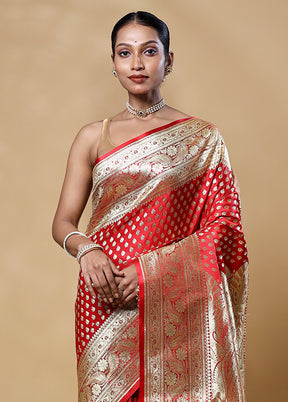 Orange Banarasi Silk Saree With Blouse Piece