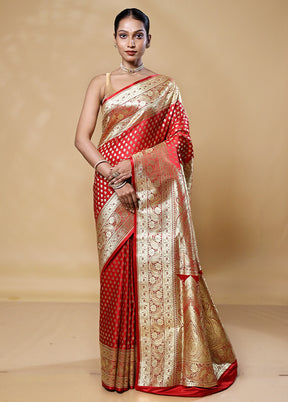 Orange Banarasi Silk Saree With Blouse Piece