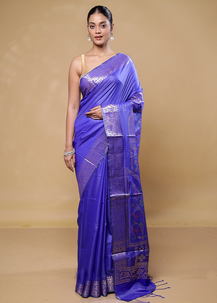 Blue Dupion Silk Saree With Blouse Piece