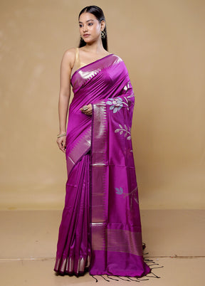 Purple Dupion Silk Saree With Blouse Piece