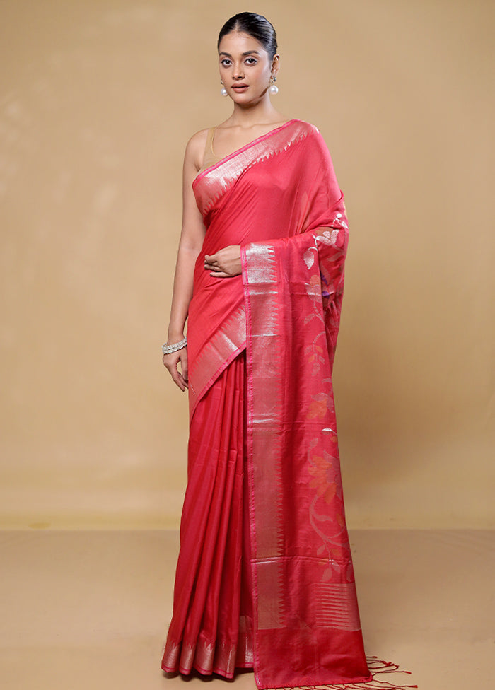 Pink Dupion Silk Saree With Blouse Piece