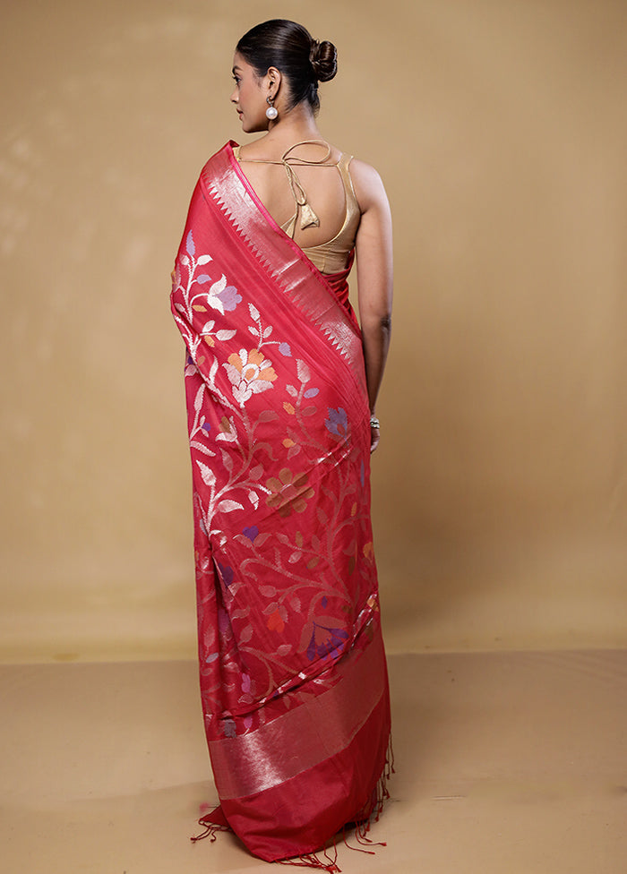 Pink Dupion Silk Saree With Blouse Piece