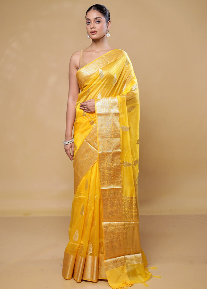 Yellow Kora Silk Saree With Blouse Piece