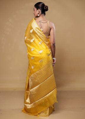 Yellow Kora Silk Saree With Blouse Piece