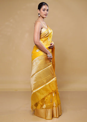 Yellow Kora Silk Saree With Blouse Piece