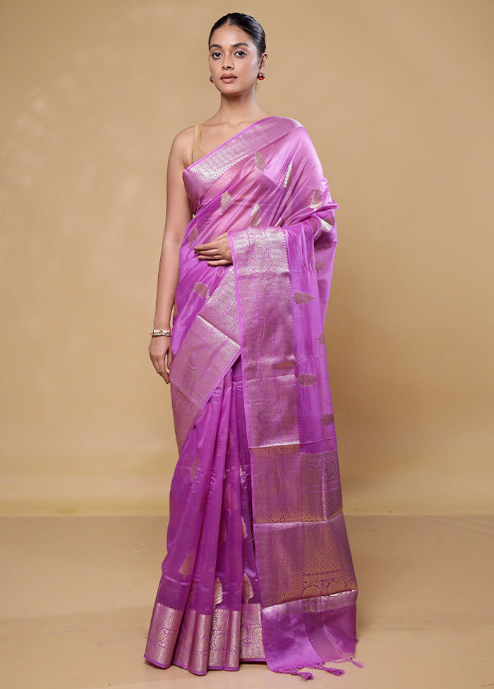 Purple Kora Silk Saree With Blouse Piece