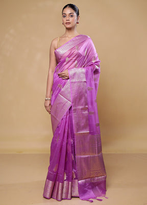 Purple Kora Silk Saree With Blouse Piece