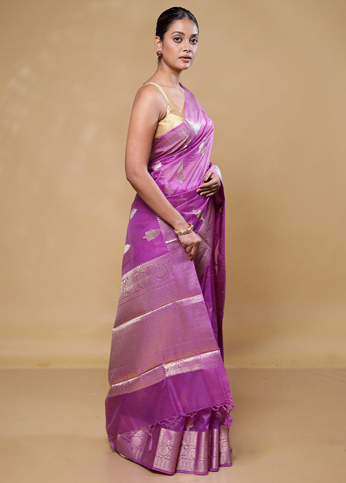 Purple Kora Silk Saree With Blouse Piece