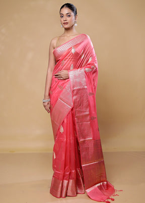 Pink Kora Silk Saree With Blouse Piece