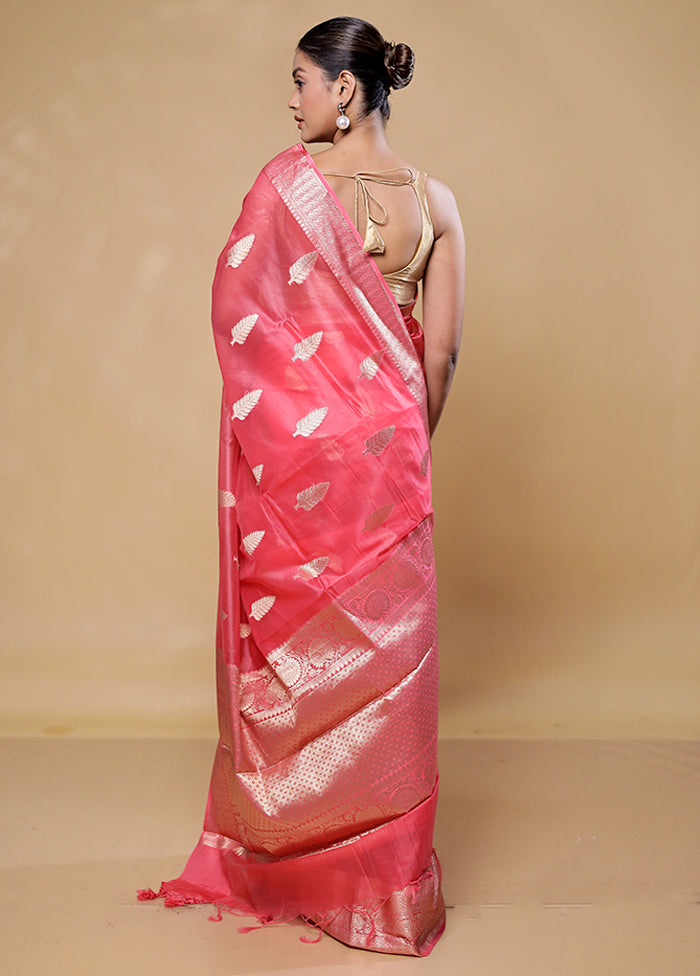 Pink Kora Silk Saree With Blouse Piece