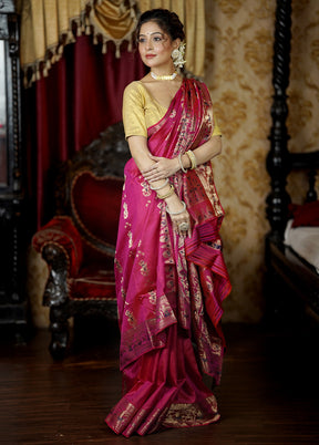 Pink Handloom Baluchari Pure Silk Saree With Blouse Piece