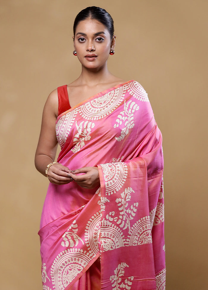 Pink Pure Bishnupuri Silk Saree Without Blouse Piece