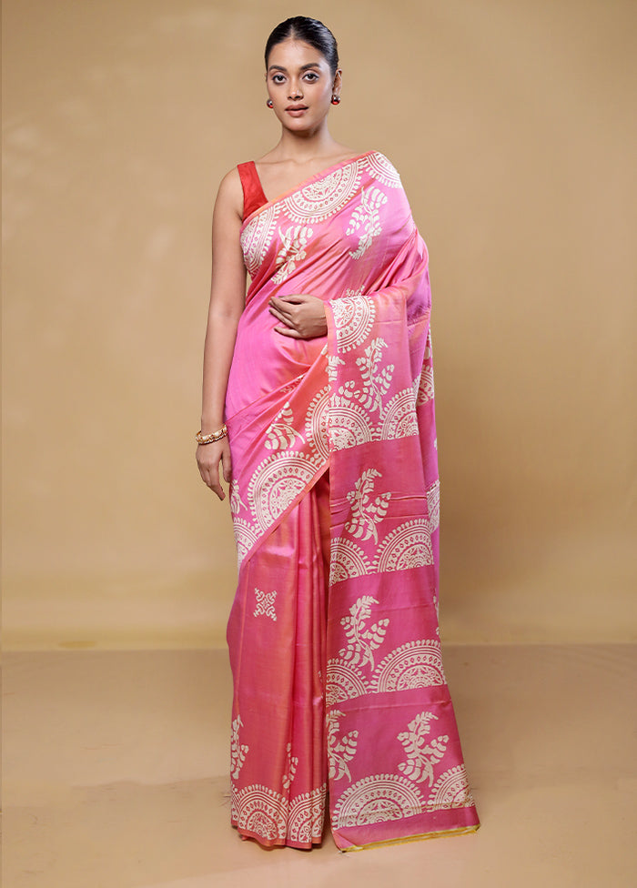 Pink Pure Bishnupuri Silk Saree Without Blouse Piece