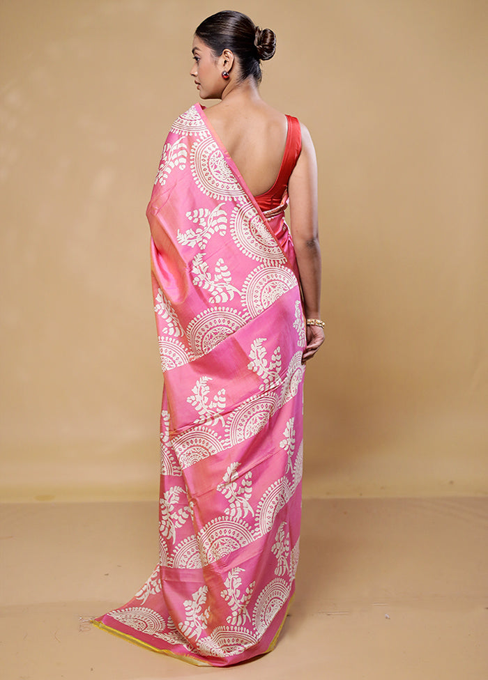 Pink Pure Bishnupuri Silk Saree Without Blouse Piece