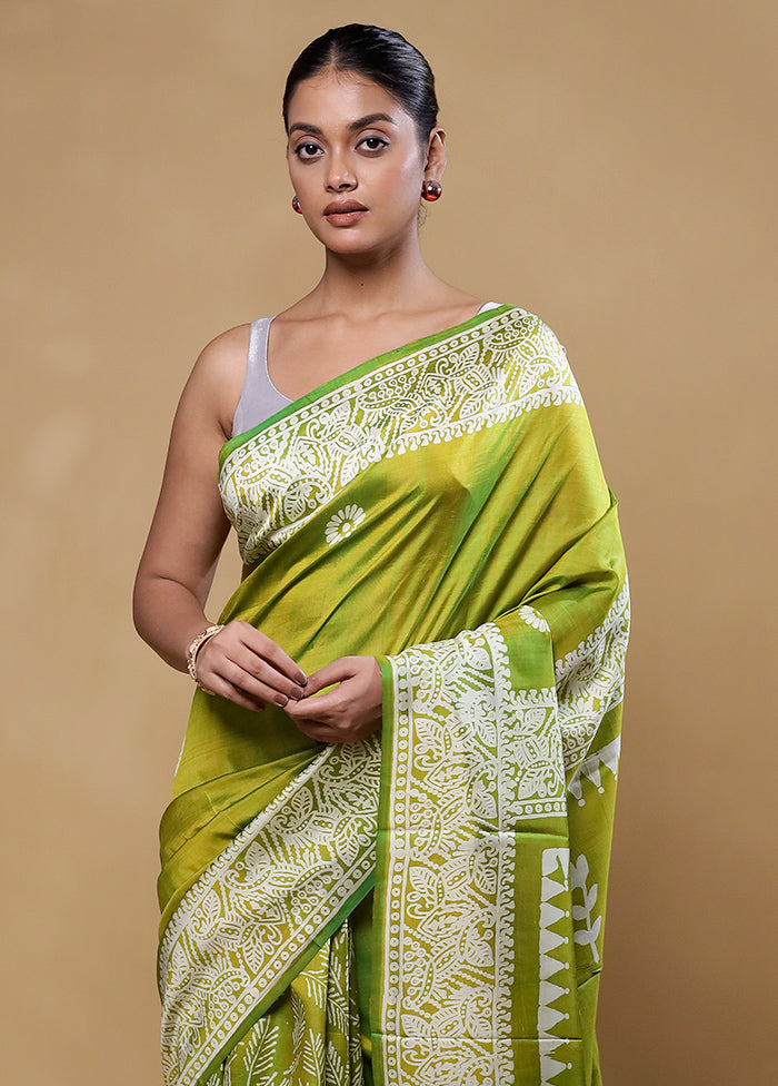 Green Pure Bishnupuri Silk Saree Without Blouse Piece