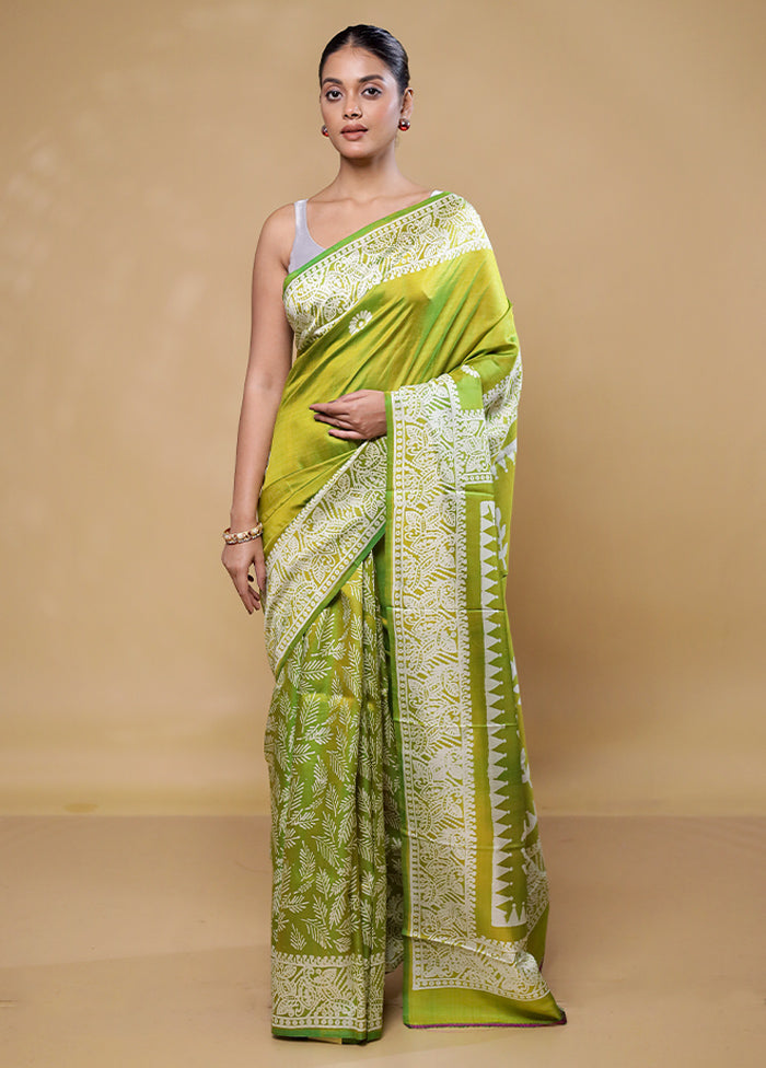 Green Pure Bishnupuri Silk Saree Without Blouse Piece