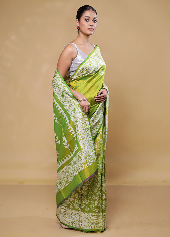 Green Pure Bishnupuri Silk Saree Without Blouse Piece