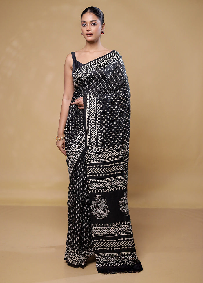 Black Pure Bishnupuri Silk Saree Without Blouse Piece