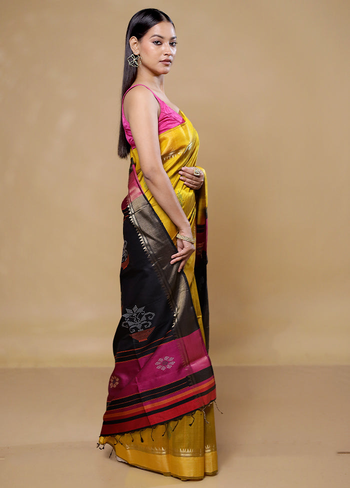 Yellow Kanjivaram Silk Saree With Blouse Piece