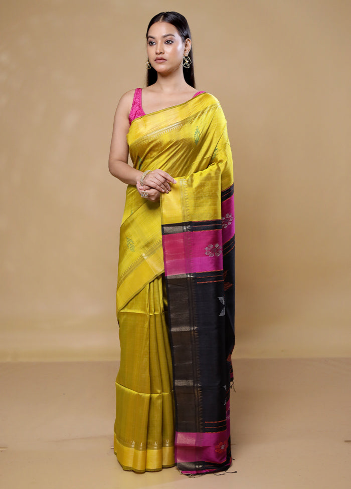 Yellow Kanjivaram Silk Saree With Blouse Piece