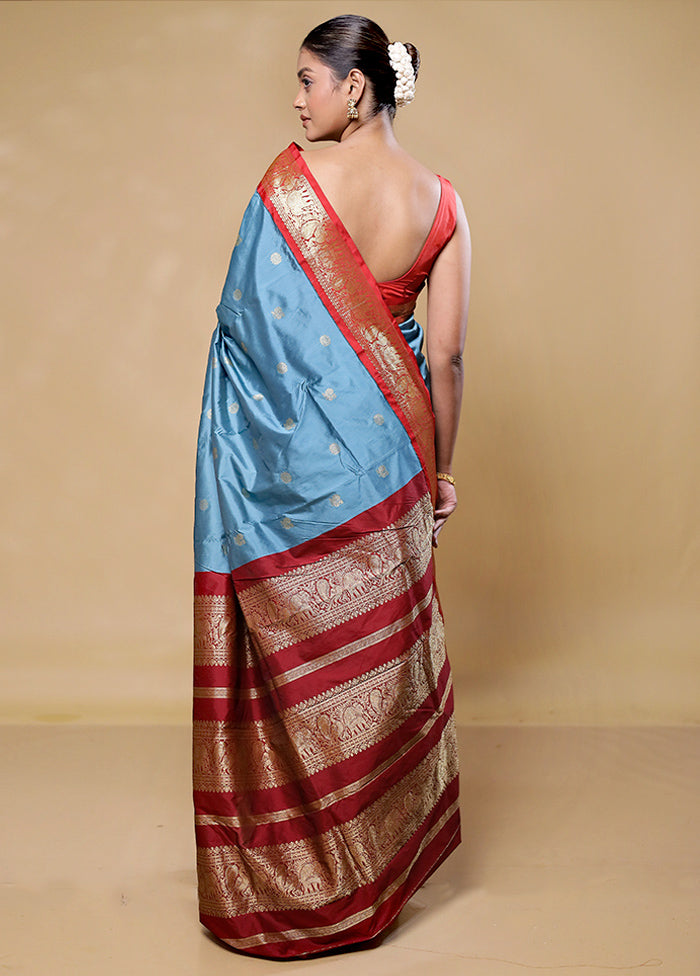 Blue Kanjivaram Silk Saree With Blouse Piece