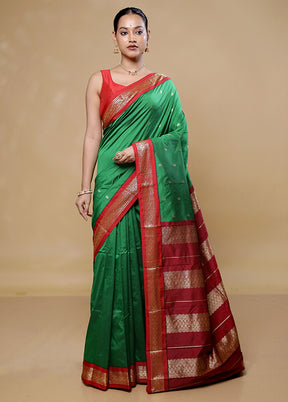 Gren Kanjivaram Silk Saree With Blouse Piece